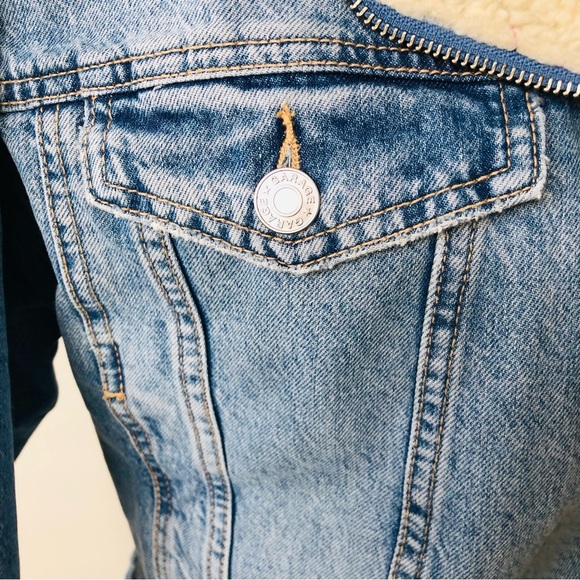 Garage Shearling Sherpa Denim Jean Jacket Asymmetrical Zip S - Picture 3 of 10